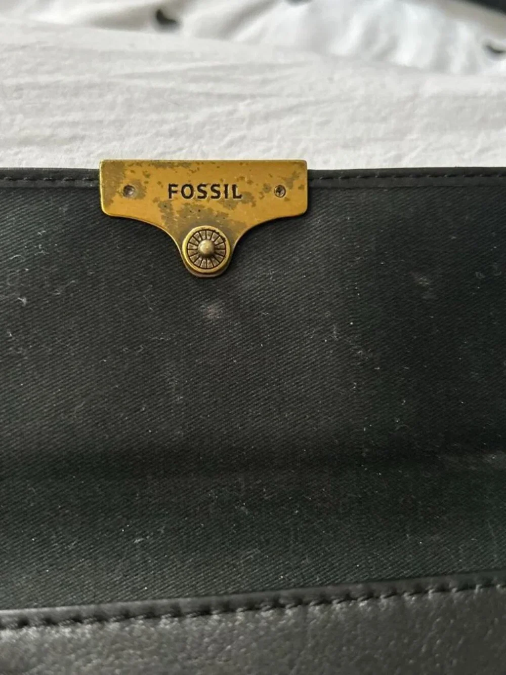 Fossil Black Leather Tri Fold Wallet
